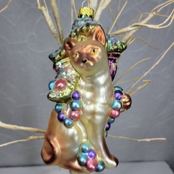 VTG Dept 56 Sammie Cat Ornament Blown Glass Siamese Christmas Tree Holiday Decor - Picture 2 of 16